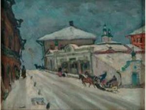 Troika Dans Une Rue Enneigee by Arnold Borisovic Lakowskij