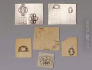 Bouchons De Flacon < Moineaux >,
< Amour > , < Trois Figurines > Et Prise De Boite < Amour > by Rene Lalique
