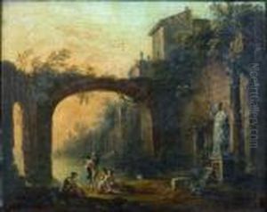 Baigneuses Sous Une Arche Et La Traversee Du Lac Par Un Bac