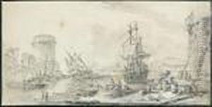 vue Animee D'un Port by Jean-Baptiste Lallemand