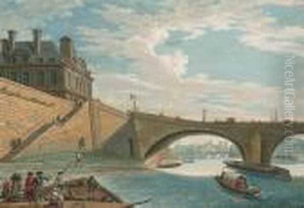 Vue Du Palais Des Tuileries Et
Du Pont Royal Depuis La Seine, Des Personnages Au Premier Plan - view 1