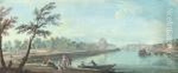 Vue Imaginaire Du Jardin Des Tuileries Avec Des Promeneurs Dans Une Barque Sur La Seine - view 1