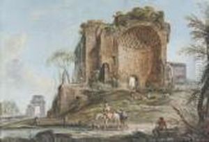 A Capriccio With The Temple Of Venus Felix And Roma Aeterna, Rome by Jean-Baptiste Lallemand