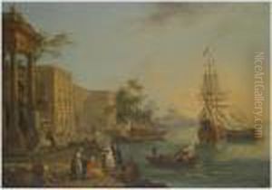 A Capriccio View Of The Custom
House And Embankment In Londonwith Figures On The Quay In The Foreground by Jean-Baptiste Lallemand