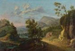 Paysage Anime De Riviere Et De Montagne by Jean-Baptiste Lallemand