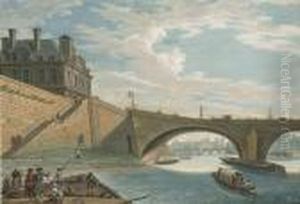 A Ferry On The Seine Below The Pont Royal, Paris by Jean-Baptiste Lallemand