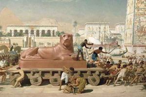 Statue of Sekhmet being transported, detail of Israel in Egypt, 1867