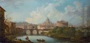 Rome: A View Of The Tiber, With The Castel Sant'angelo And The Basilica Of Saint Peter's by Jean-Baptiste Lallemand