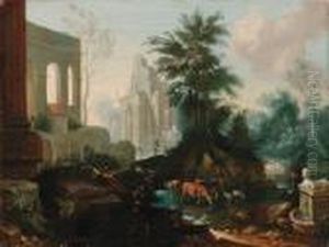 Mandria All'abbeverata In Paesaggio Con Rovine Classiche E Sfinge
