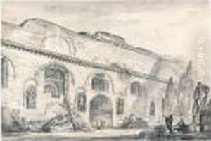View Of The North-east Wall Of The Baths Of Caracalla, Rome by Jean-Baptiste Lallemand