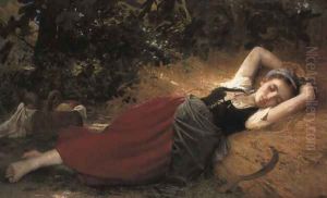 A young peasant girl, sleeping by Leon-Jean-Basile Perrault