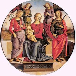 Madonna Enthroned with Child and two Saints (Madonna in trono col Bambino e due sante) by Pietro Vannucci Perugino