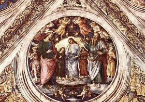 Christ Between The Baptist And The Satan Disguised As An Old Man by Pietro Vannucci Perugino
