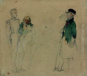Une Femme Et Trois Hommes Discutant by Eugene Louis Lami