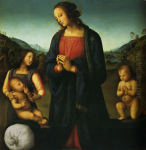 Madonna An Angel And Little St John Adoring The Child by Pietro Vannucci Perugino