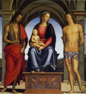 The Madonna between St John the Baptist and St Sebastian 1493 by Pietro Vannucci Perugino