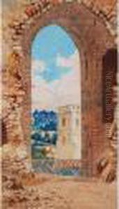 View Through A Stone Arch Of A Church In A Landscape View Through A Stone Arch Of A Church In A Landscape