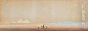Figures And Camel Before The Pyramids by Augustus Osborne Lamplough