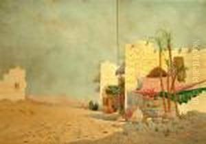North African Figures By The Gates To A Walled Town