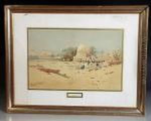 A North African Township With Figures In The Foreground by Augustus Osborne Lamplough
