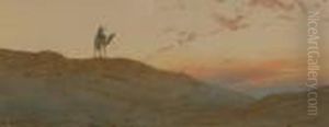 Camel Rider In The Desert At Sunset Camel Rider In The Desert At Sunset