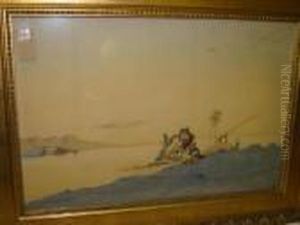 Desert Scene With Camels Watering