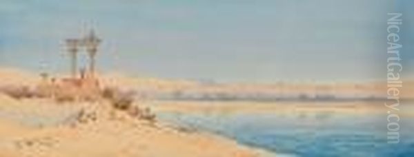 Village On The Nile; Ruins On The Banks Of Thenile, A Pair - view 1