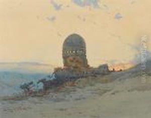A Sheik's Tomb At Dusk; Dhows On The Bank Of The Nile
