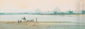 A Scene On The Nile With The Pyramids Beyond by Augustus Osborne Lamplough