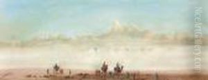 A Camel Train In A Desert Haze by Augustus Osborne Lamplough
