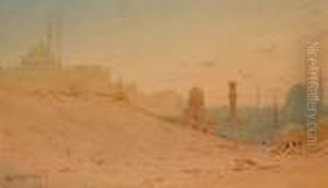 View Of Cairo And The Mosque Of The Citadel From The Desert by Augustus Osborne Lamplough
