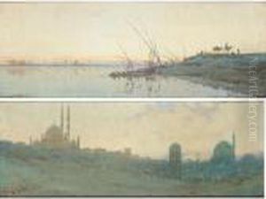 An Egyptian Silhouette; Cairo-citadel From The Desert
