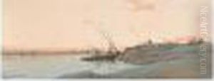 A Sheikh's Tomb In The Desert; Arabs In The Desert; Boats By The Edge Of The Nile by Augustus Osborne Lamplough