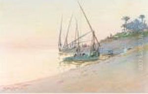 Dhows Moored Off The Shore