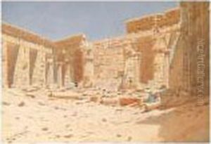 View Of The Interior Of The Temple Of Medinet-habou, Thebes by Augustus Osborne Lamplough