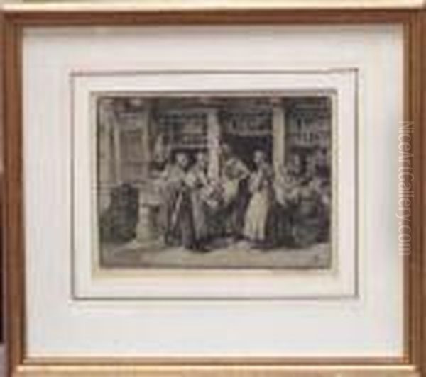 Four Dutch Women Conversing At A Shop Doorway - Etching - view 1