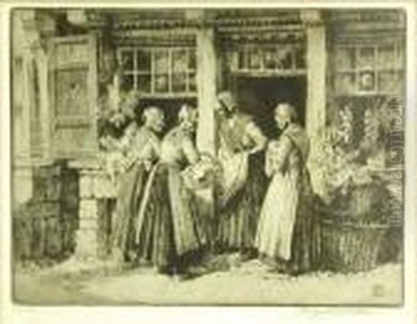 Four Elderly Dutch Ladies Etching, Signed In Pencil15cm X 20cm - view 1
