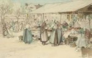 French Market Scene by Percy Lancaster