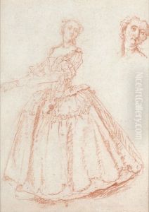 A Standing Lady, With Separate Study Of Her Head by Nicolas Lancret