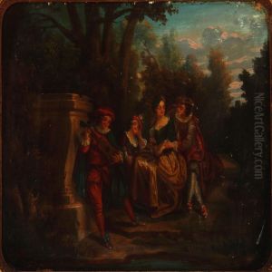 A Pair Of Gallant Scenes With Young People Enjoying Music In A Park by Nicolas Lancret