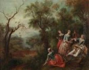 Vier Damen Mit Vogelfanger by Nicolas Lancret
