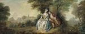 An Amorous Couple In A Wooded River Landscape