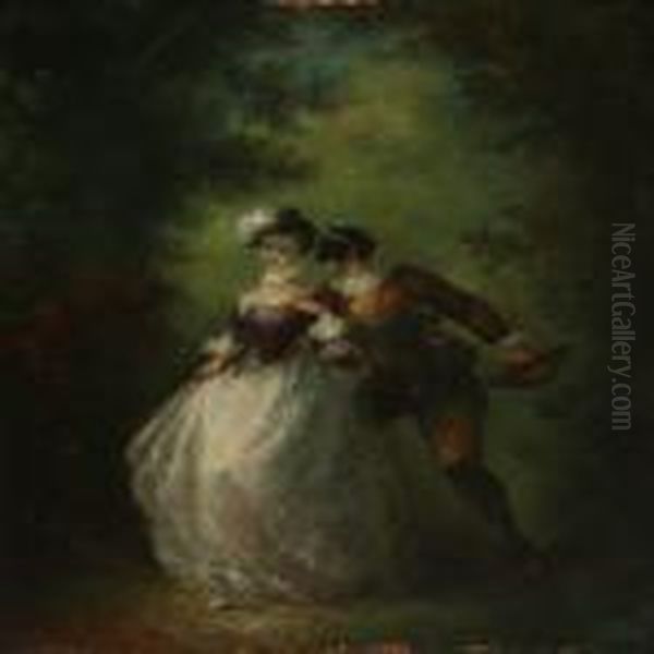 Harlequin Flirting With A Young Lady - view 1