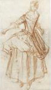 A Study Of A Woman Standing, Turning To The Right, Her Armsoutstretched by Nicolas Lancret