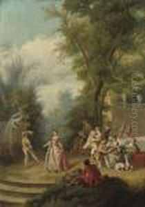 A Fete Champetre With Figures By A Fountain
