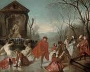 Winter: Skaters In A Winter Landscape by Nicolas Lancret