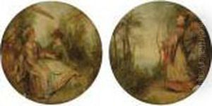 Elegant Figures Reclining In A Parkland Setting by Nicolas Lancret