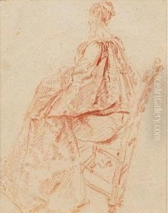Jeune Femme Assise Vue De Dos by Nicolas Lancret