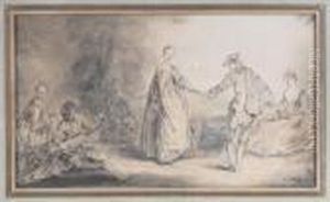 Elegant Figures In A Park by Nicolas Lancret