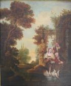 English Follower Of Nicolas Lancret Three Figures Near Ruins by Nicolas Lancret